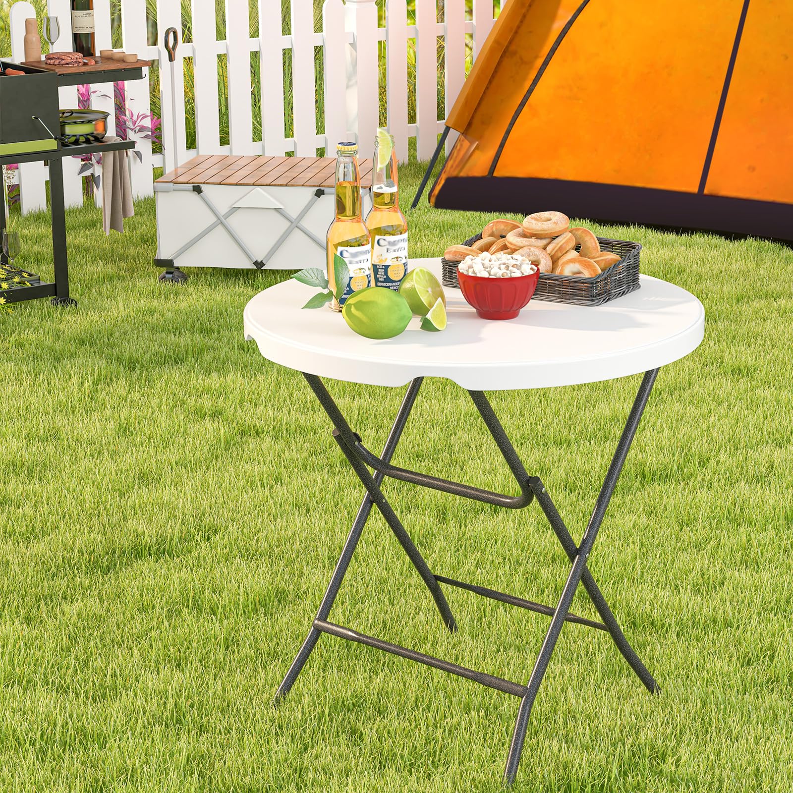 Giantex 32” Round Folding Table, HDPE Foldable Card Table for Party Wedding Event Picnic Commercial Banquet
