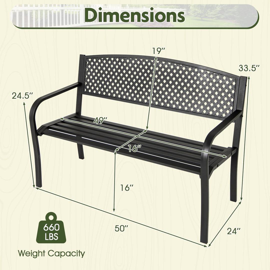 Giantex Metal Outdoor Bench with Mesh Pattern Backrest (50"×24"×33.5")