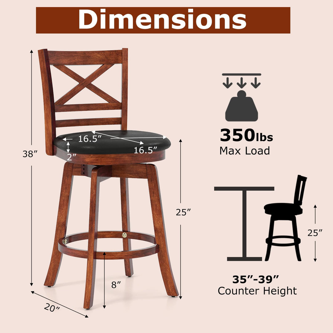 Giantex 25 Inch Swivel Bar Stools Set of 2/4 with PU Faux Leather Upholstered Seat