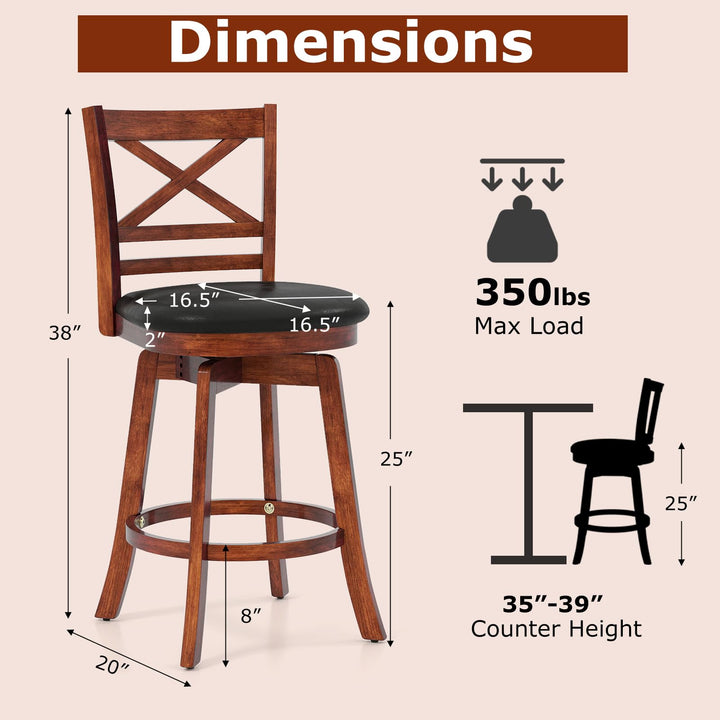 Giantex 25 Inch Swivel Bar Stools Set of 2/4 with PU Faux Leather Upholstered Seat