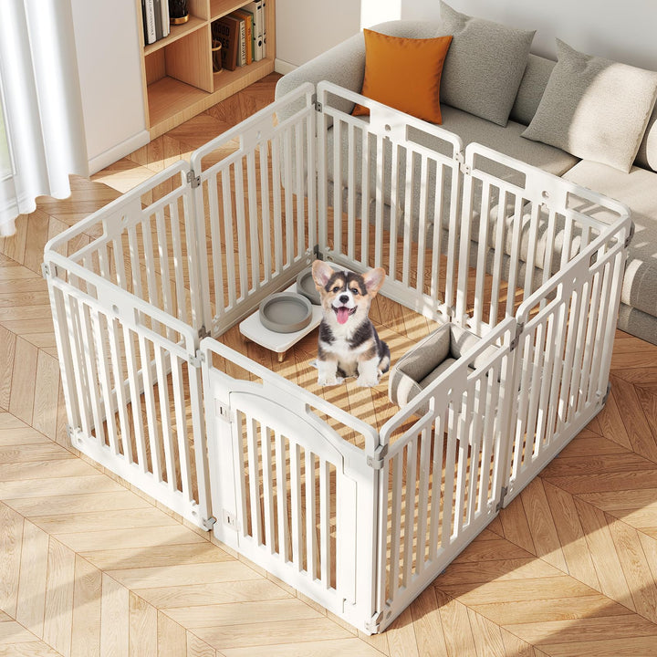 Giantex 8/16 Panel Dog Playpen 32'' Tall Plastic Pet Fence with Lockable Door