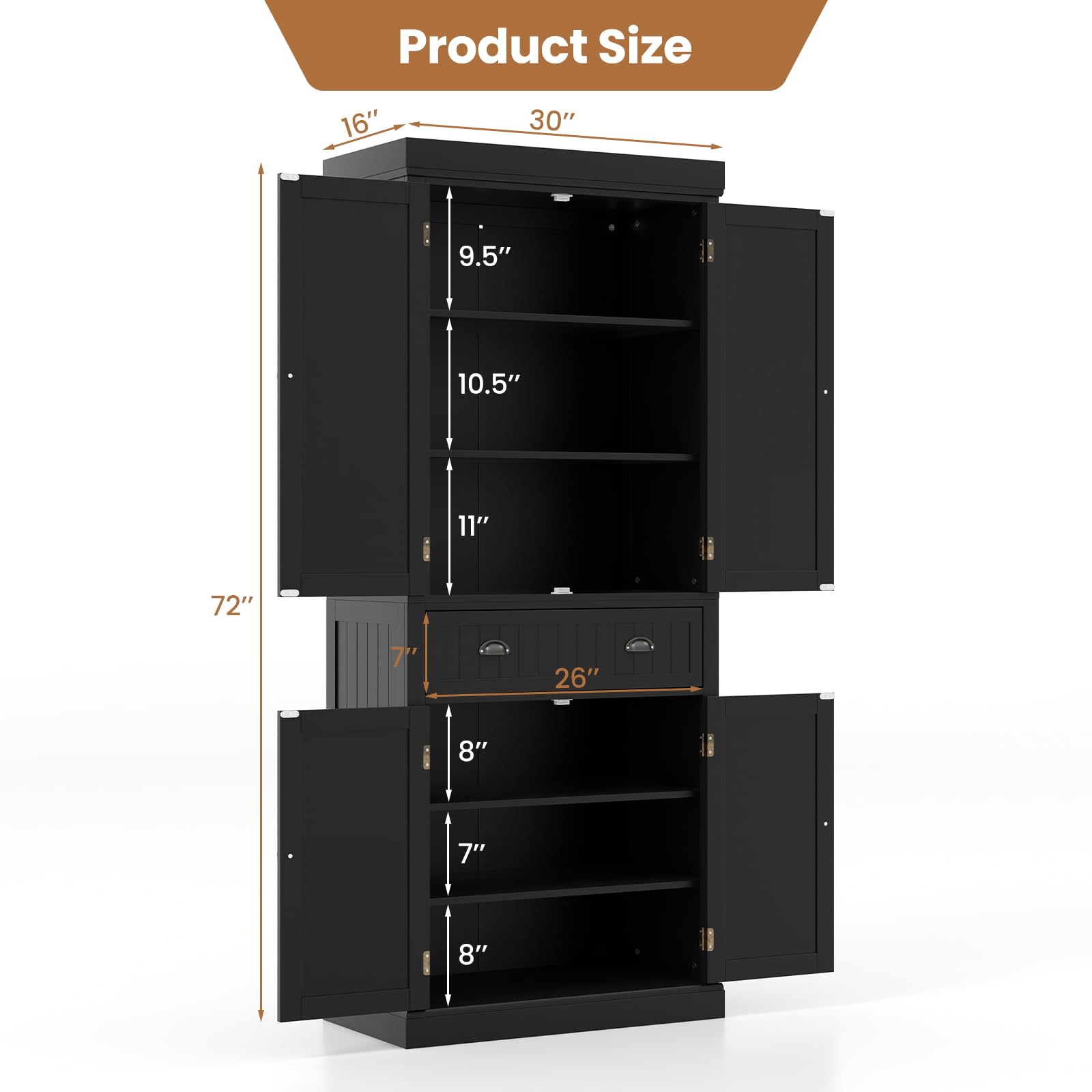Giantex Pantry Organizers and Storage, 72" Tall Kitchen Cabinet with 2-Door Cabinets & Drawer, Buffet Sideboard
