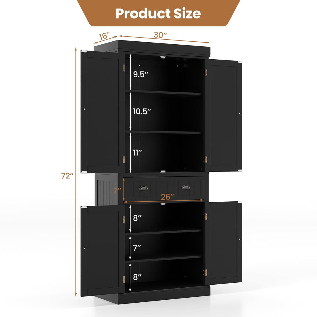 Giantex Pantry Organizers and Storage, 72" Tall Kitchen Cabinet with 2-Door Cabinets & Drawer, Buffet Sideboard