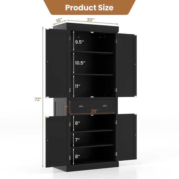 Giantex Pantry Organizers and Storage, 72" Tall Kitchen Cabinet with 2-Door Cabinets & Drawer, Buffet Sideboard