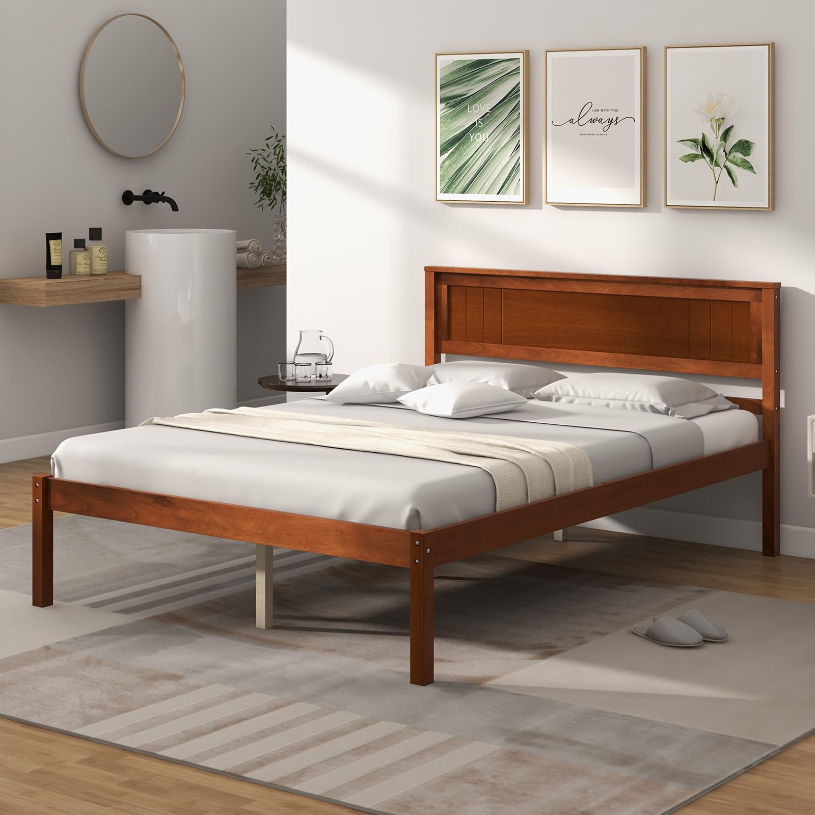 Giantex Wood Full Platform Bed with Headboard