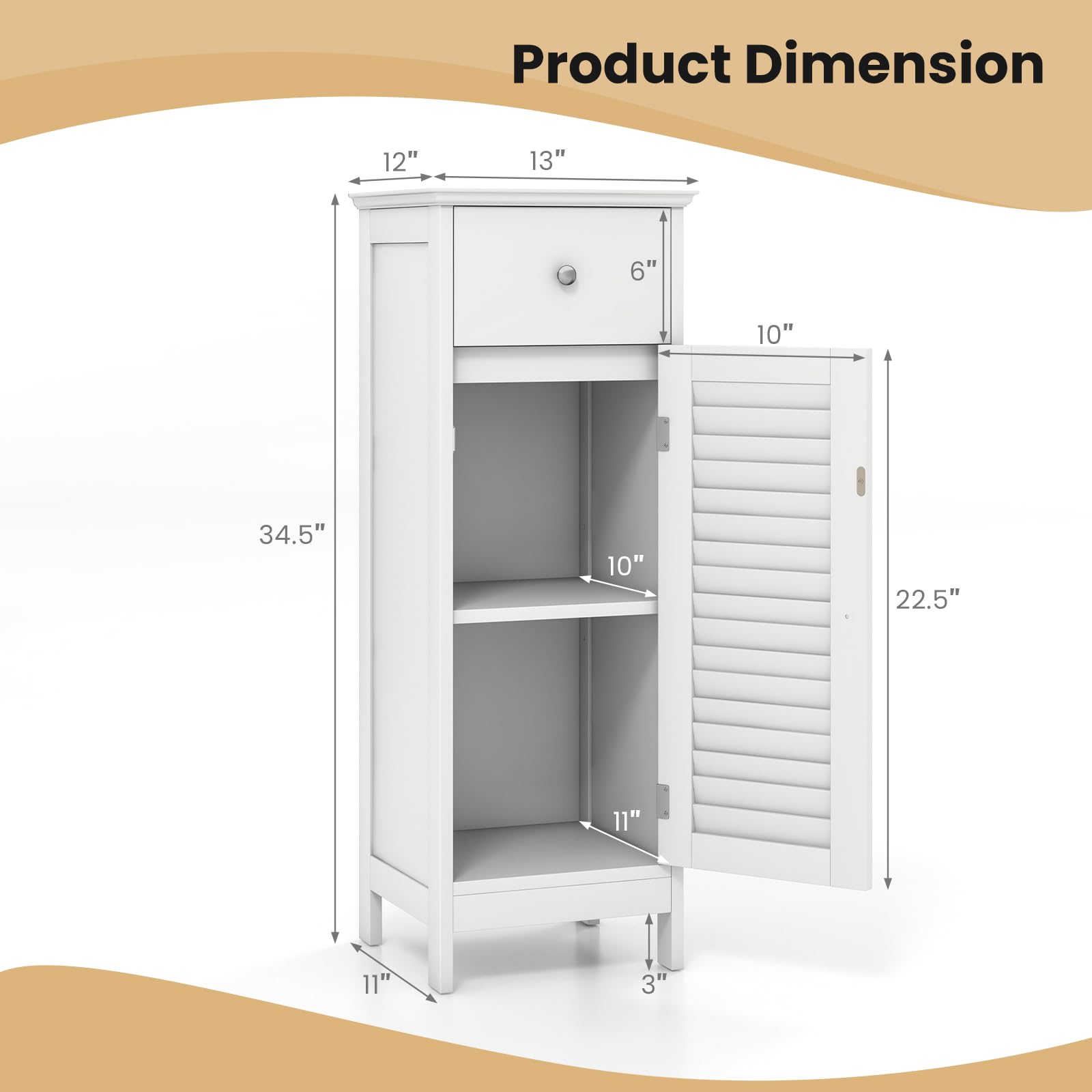 Giantex Bathroom Floor Storage Cabinet - Freestanding Side Cabinet with 1 Door, 1 Drawer & 3-Height Adjustable Shelf