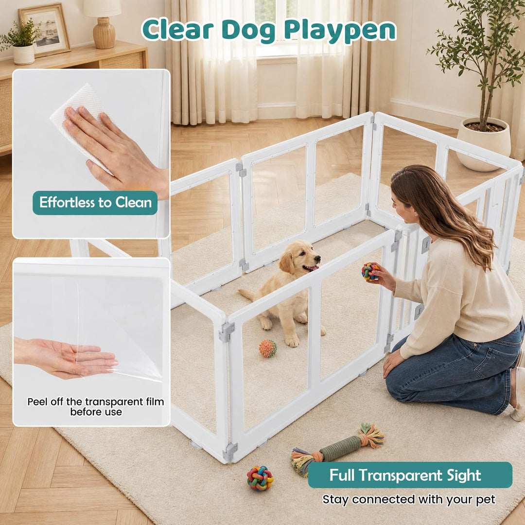 GIANTEX Clear Plastic Dog Playpen with Lockable Door