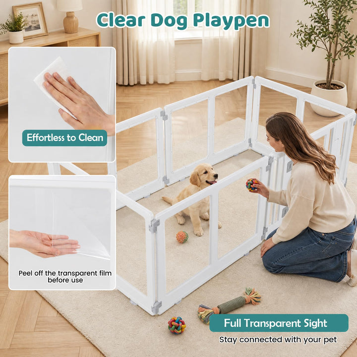 GIANTEX Clear Plastic Dog Playpen with Lockable Door