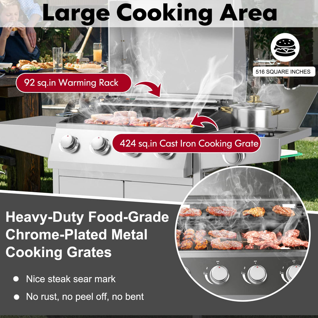Giantex Propane Gas Grill with 4 Main Burners and Side Burner, total 50,000 BTU