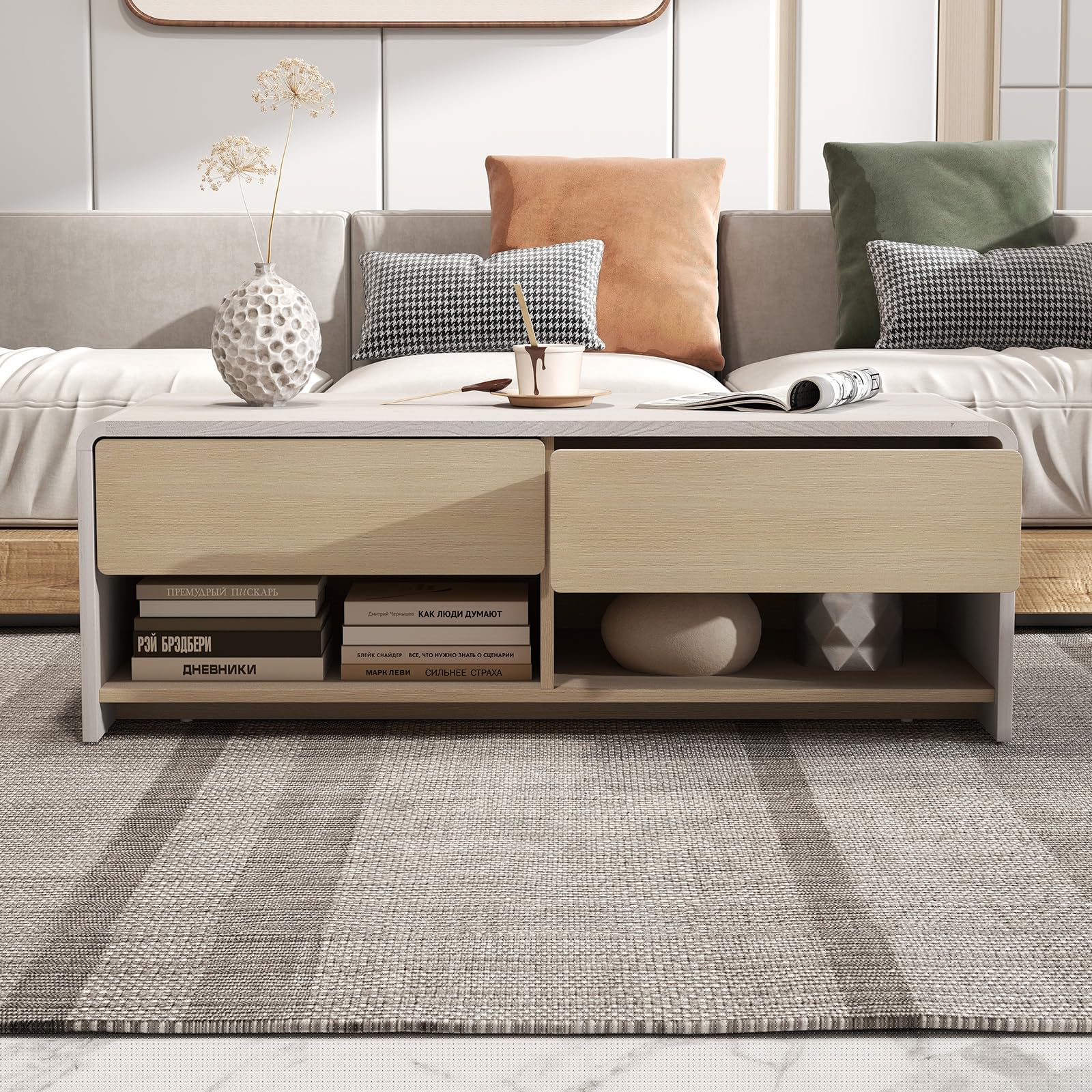 Giantex 43 Inch Modern Rectangle Coffee Table with Storage Drawers