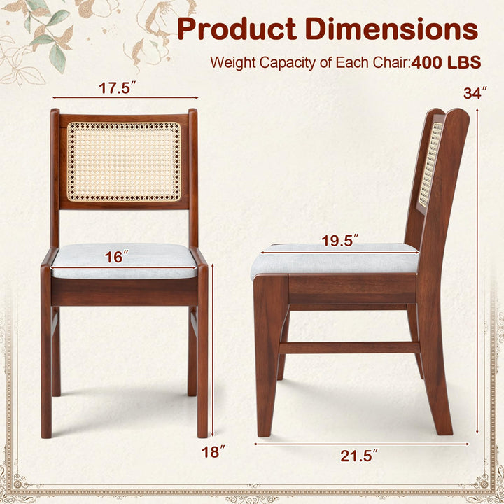 Giantex Rattan Dining Chairs Set of 2/4, Wooden Kitchen Chairs w/Cane Back, Rubber Wood Frame