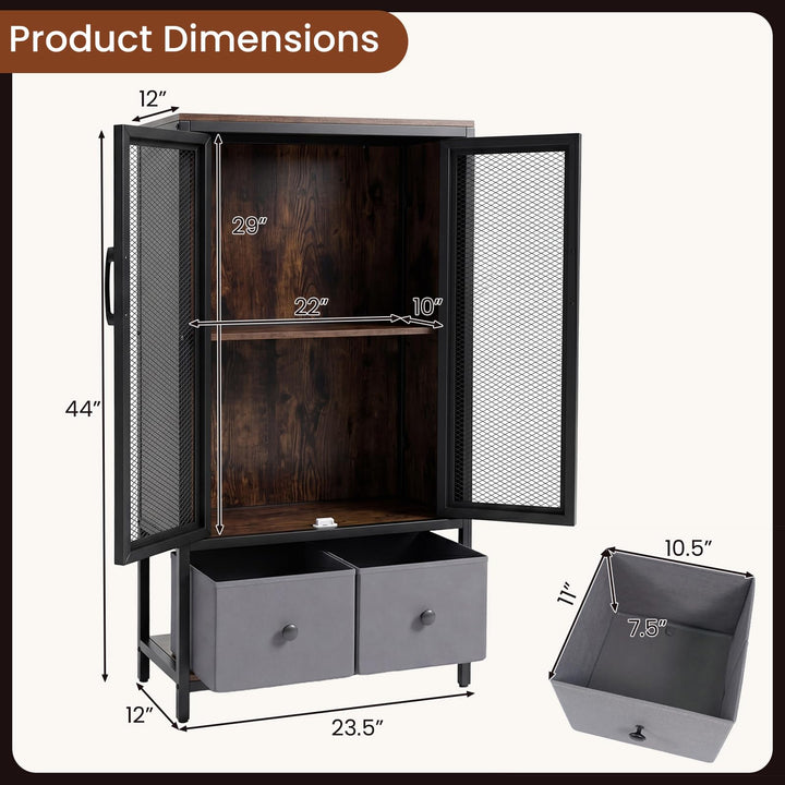 Giantex Industrial Coffee Bar Cabinet with Adjustable Shelves &amp; 2 Removable Cloth Drawers