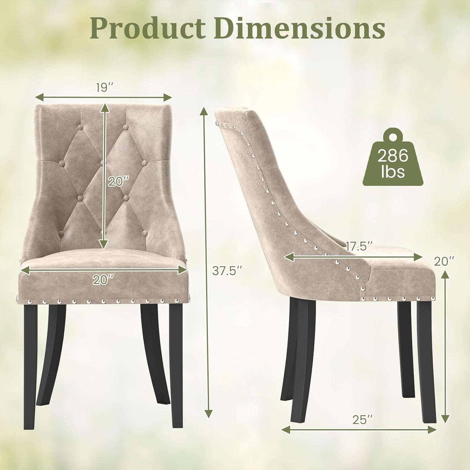 Giantex Upholstered Dining Chairs Set of 2/4, Tufted Wingback Kitchen Chairs w/Solid Wood Legs, Padded Seat