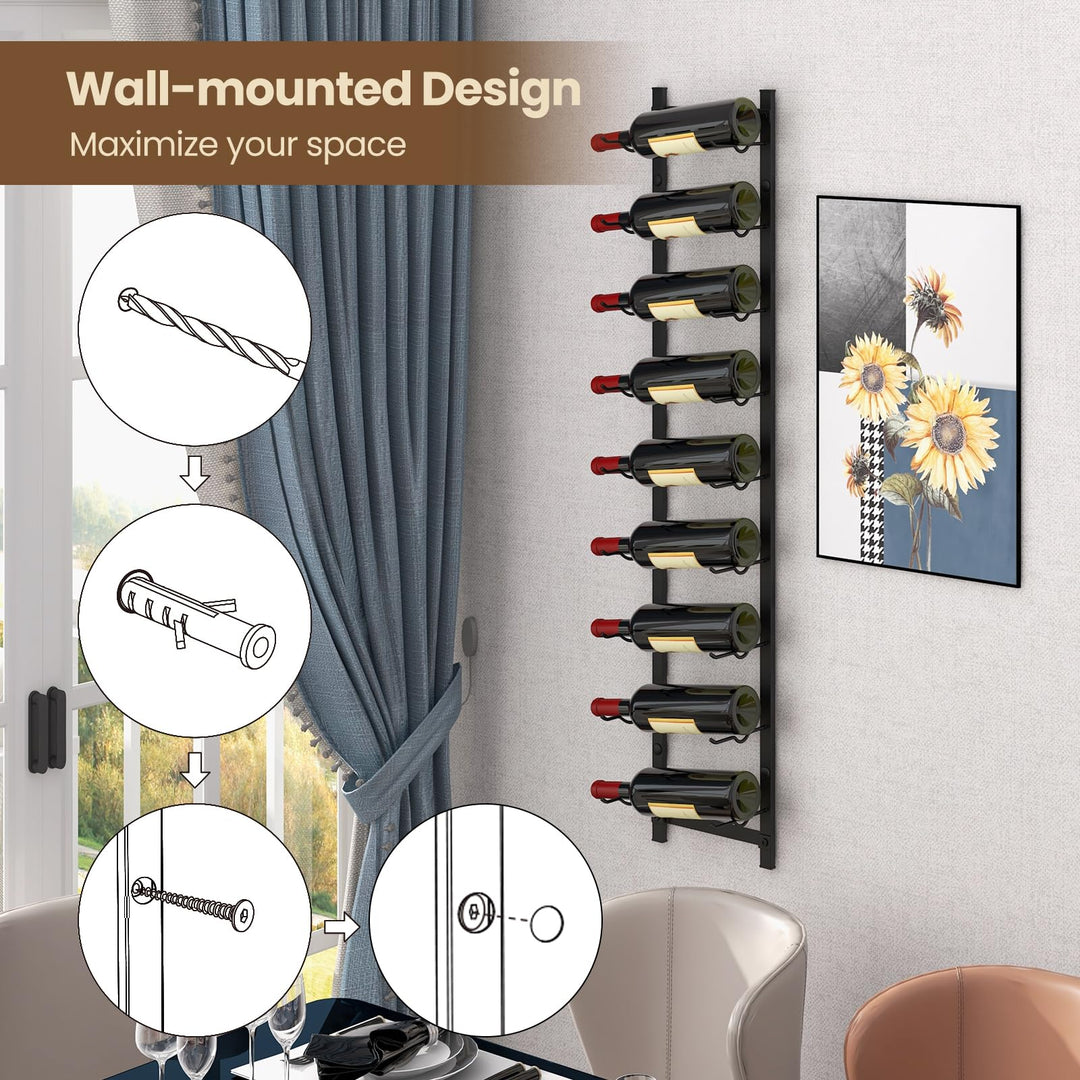 Giantex Wall Mounted Wine Rack for 9-Bottles, Metal Wall Wine Racks Organizer