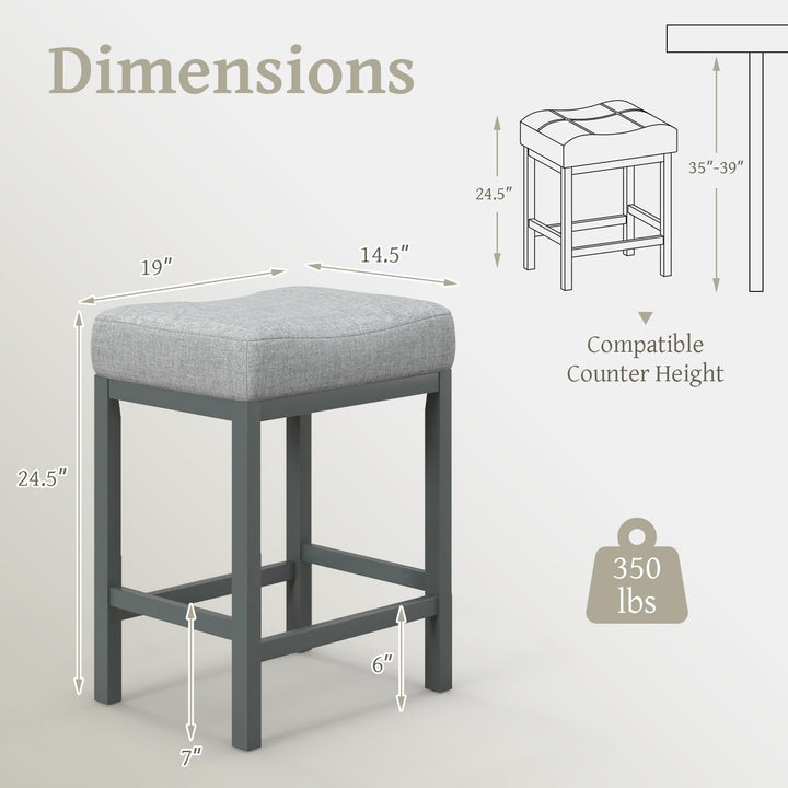 Giantex Counter Height Bar Stools Set of 2/4, 24.5" Backless Linen Fabric Bar Saddle Stools w/Solid Rubber Wood Frame & Footrest