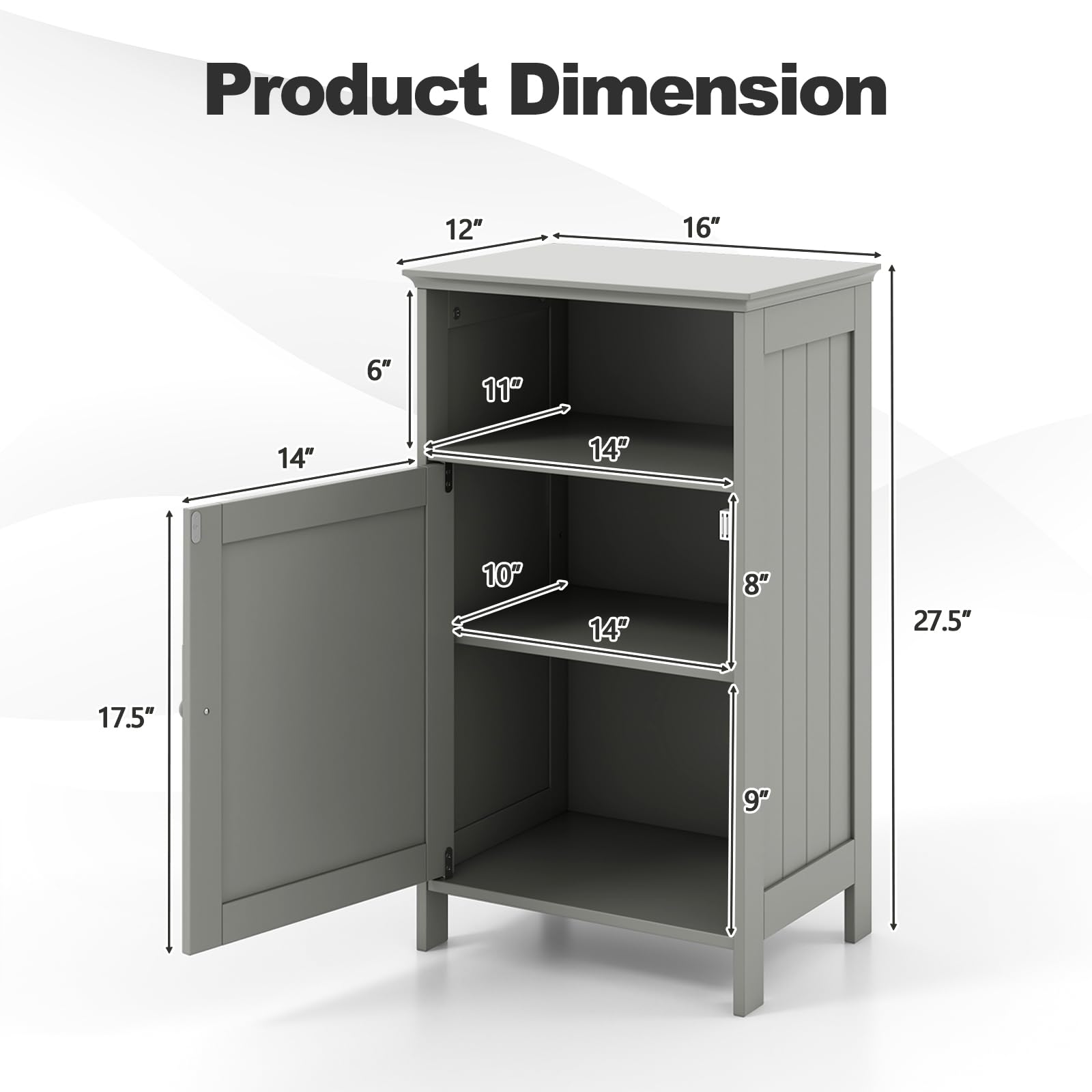 Giantex Bathroom Floor Storage Cabinet - Side Cabinet with Open Compartment, 3-Position Adjustable Shelf