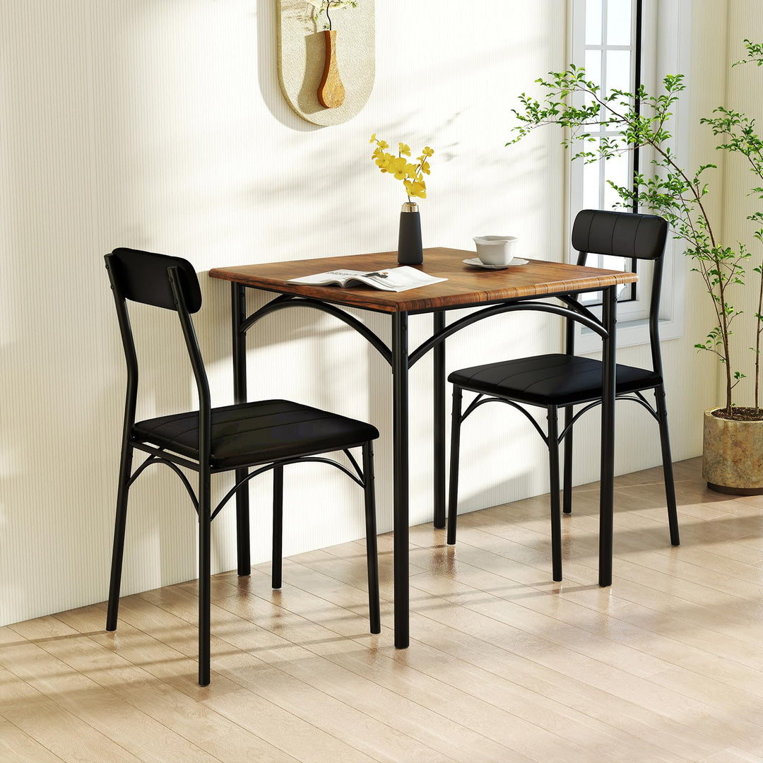 Giantex 3-Piece Dining Table Set Square Kitchen Table with 2 Upholstered Armless Chairs