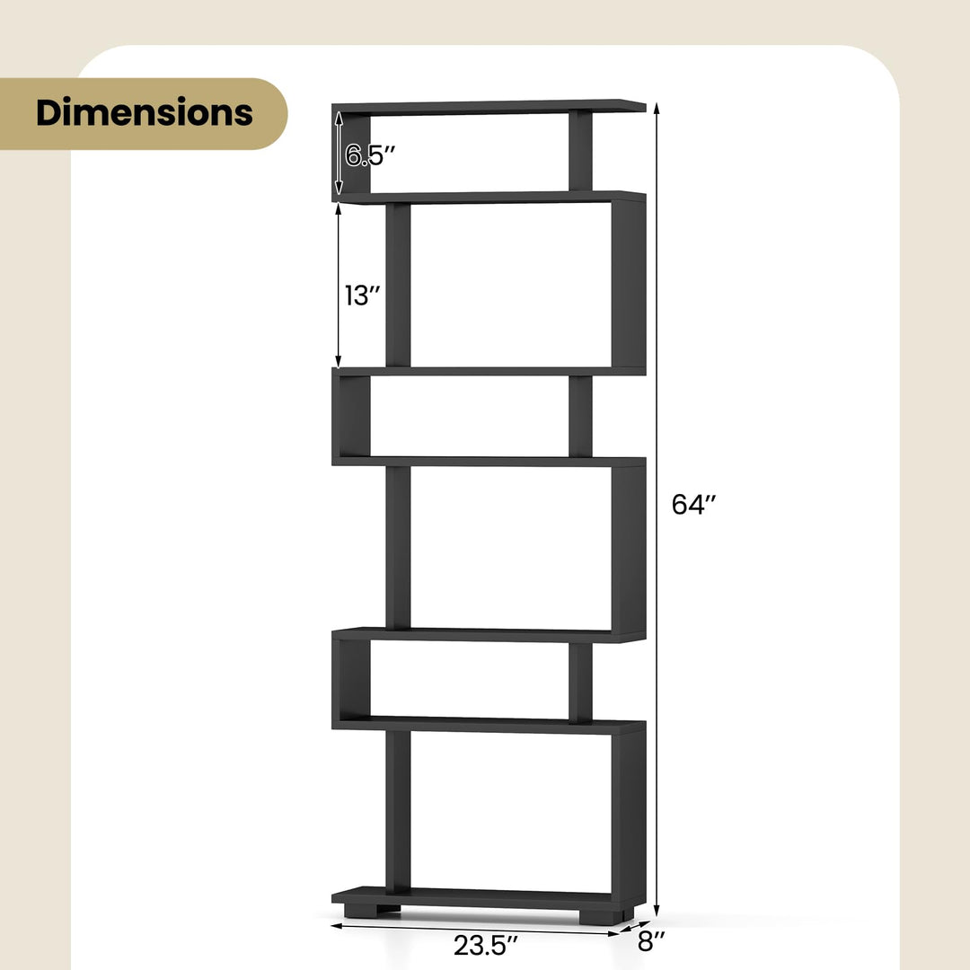 Giantex 6-Tier Geometric Bookcase Set of 1/2 64" Tall S-Shaped Bookshelf