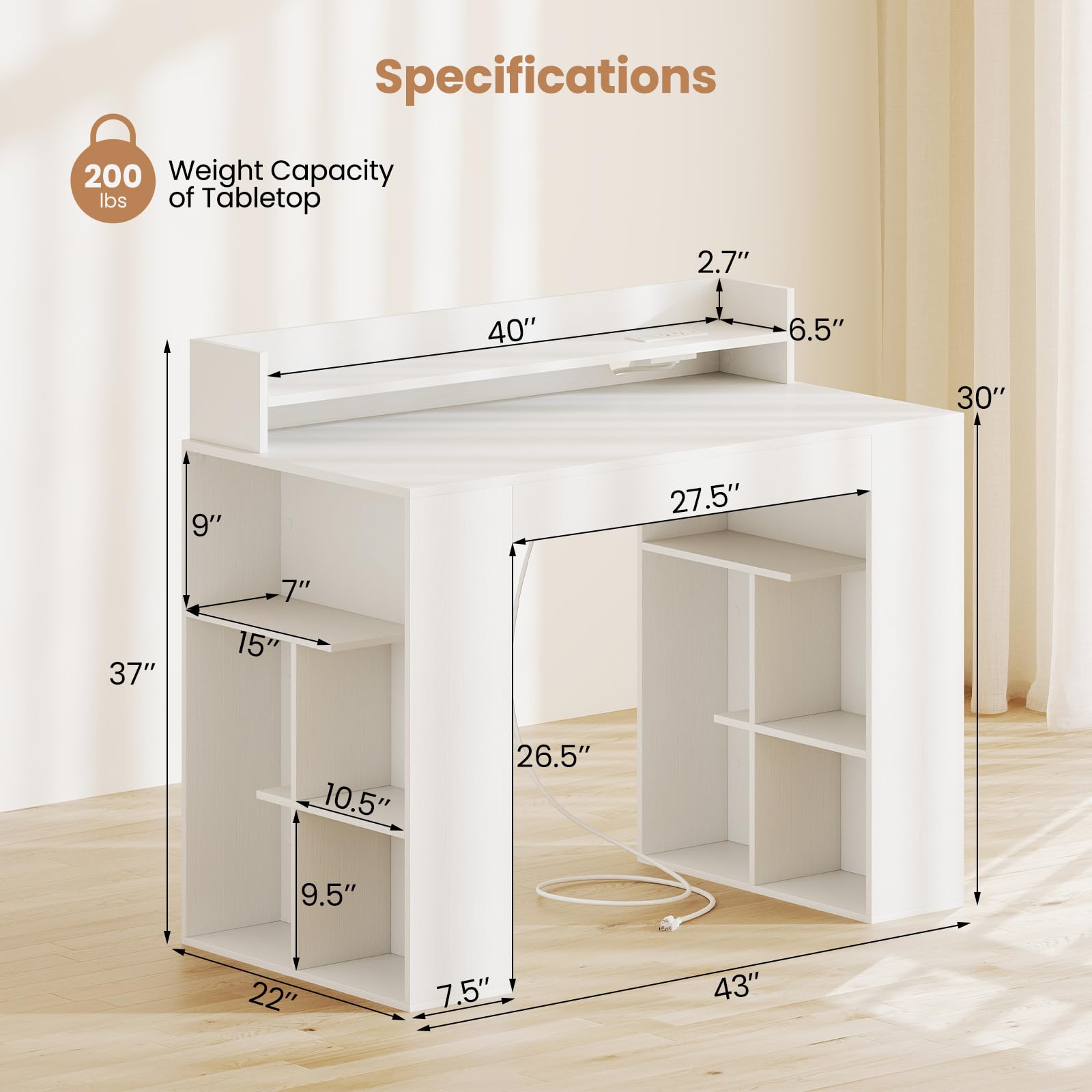 Giantex White Desk with Storage Shelves