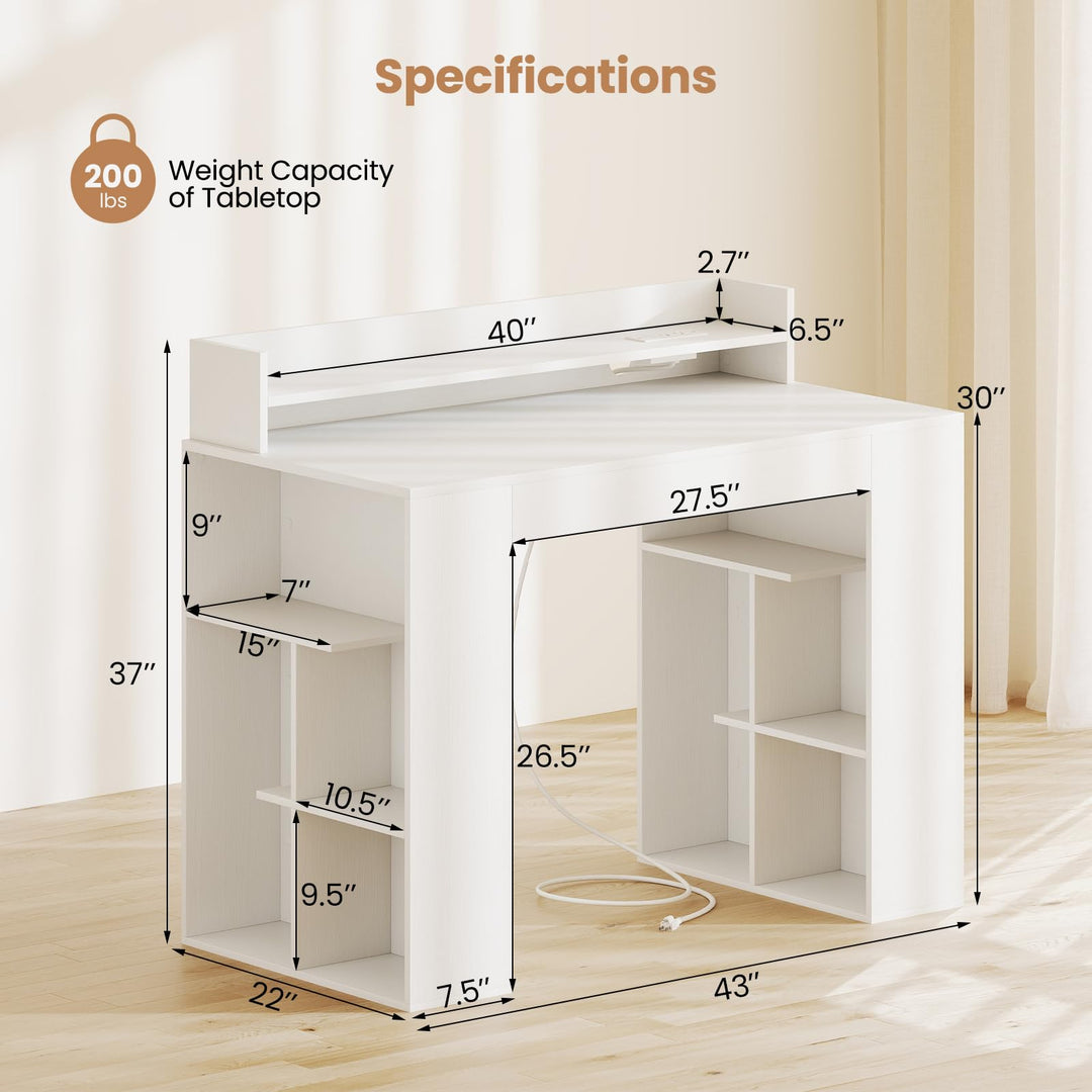 Giantex White Desk with Storage Shelves