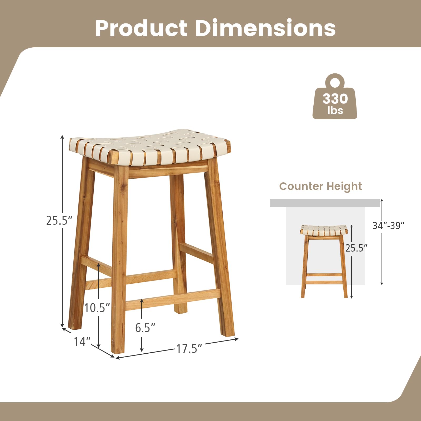 Giantex 25.5/31" Woven Bar Stools Set of 2/4, Faux PU Leather Counter Height Saddle Stools with Woven Curved Seat