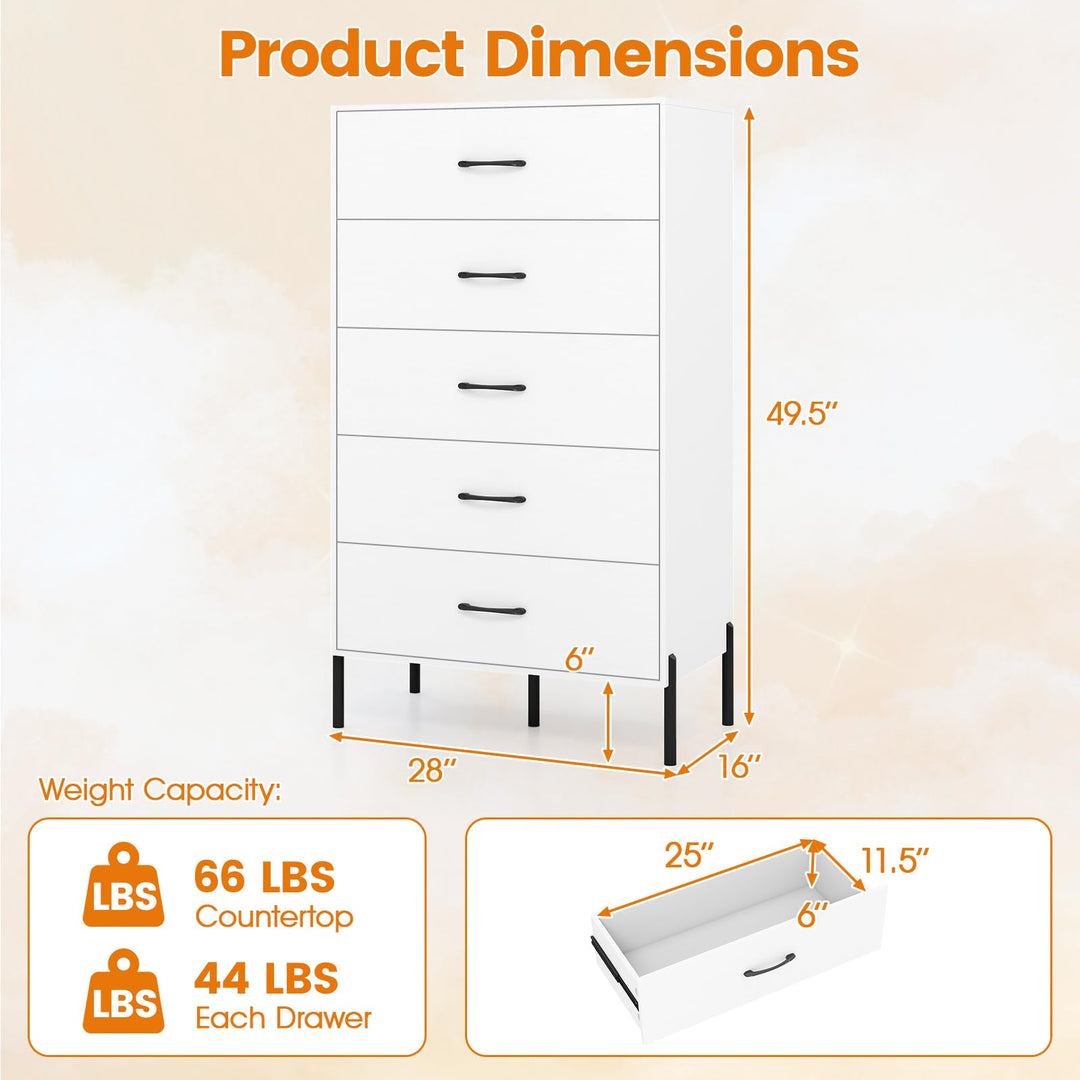 Giantex 5-Drawer Modern Tall Storage Organizer with Metal Legs & Handles