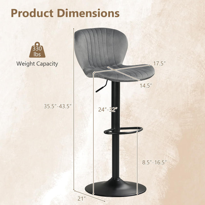 Giantex Bar Stools Set of 2/4 | Adjustable Counter Height Chairs with Velvet Upholstered Backrests