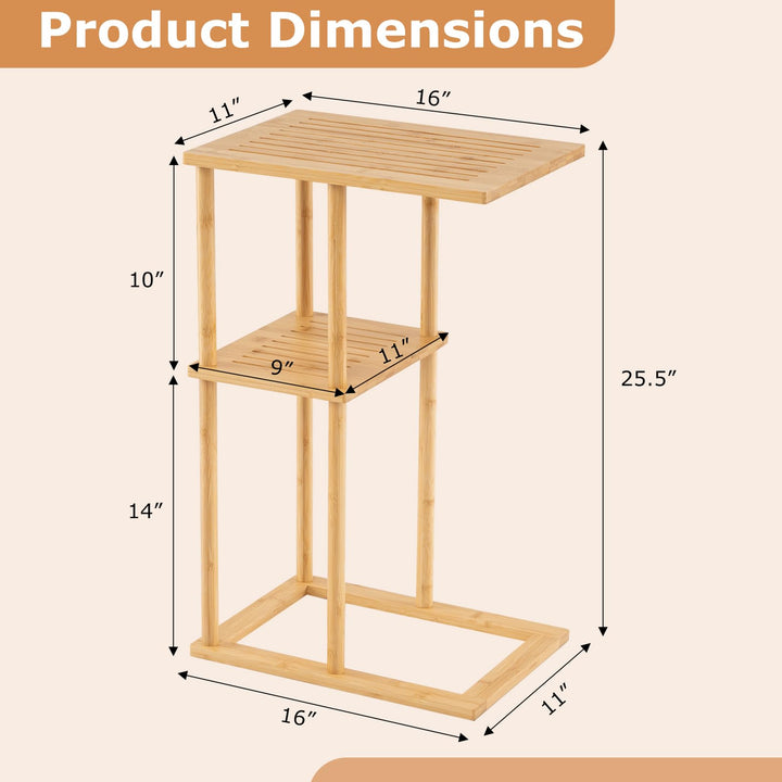 Giantex Side Table Set of 2 with Storage Shelves and Bamboo Construction