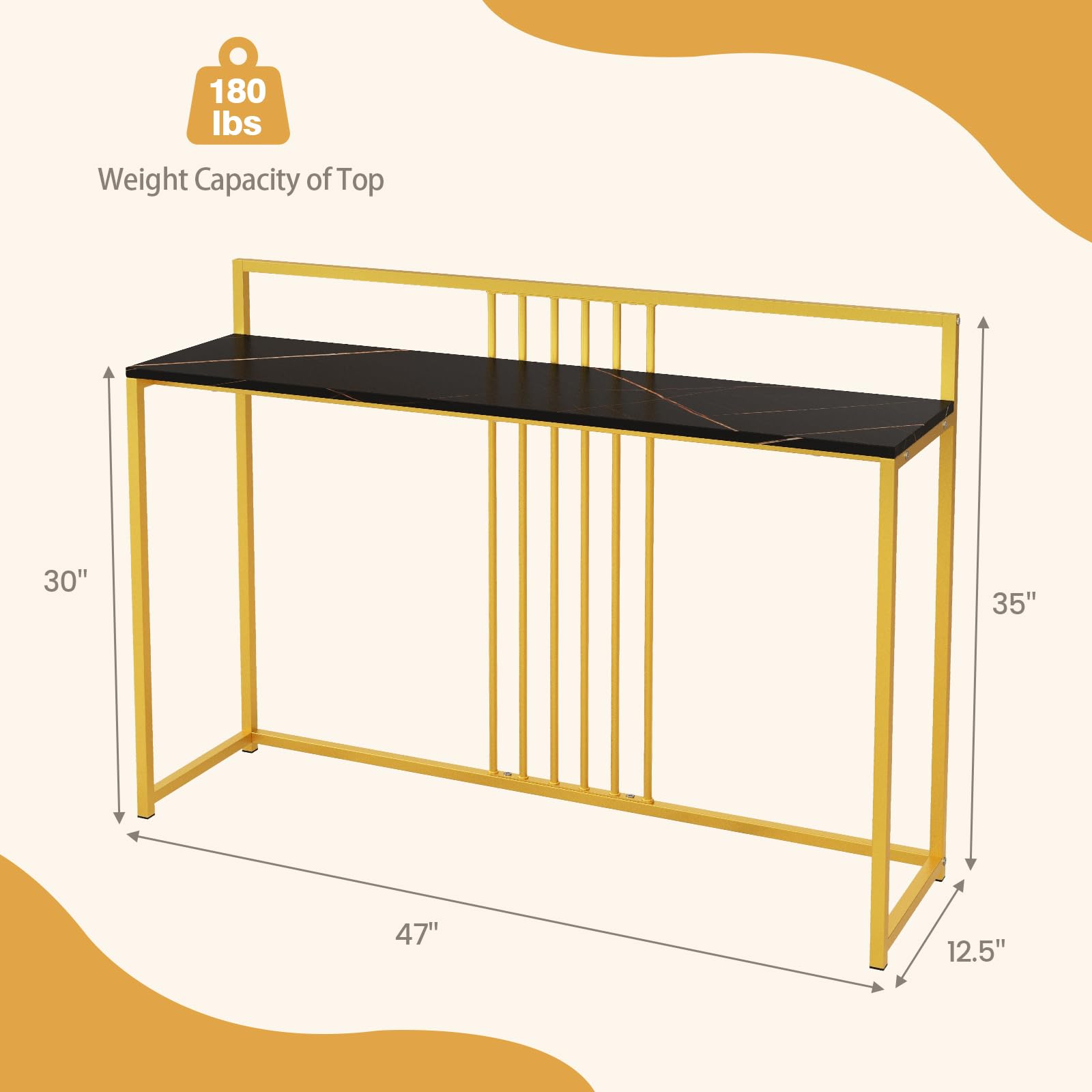 Giantex 47" Entryway Console Table - Narrow Hallway Table w/Sturdy Gold Metal Frame, Anti-Tipping Kits