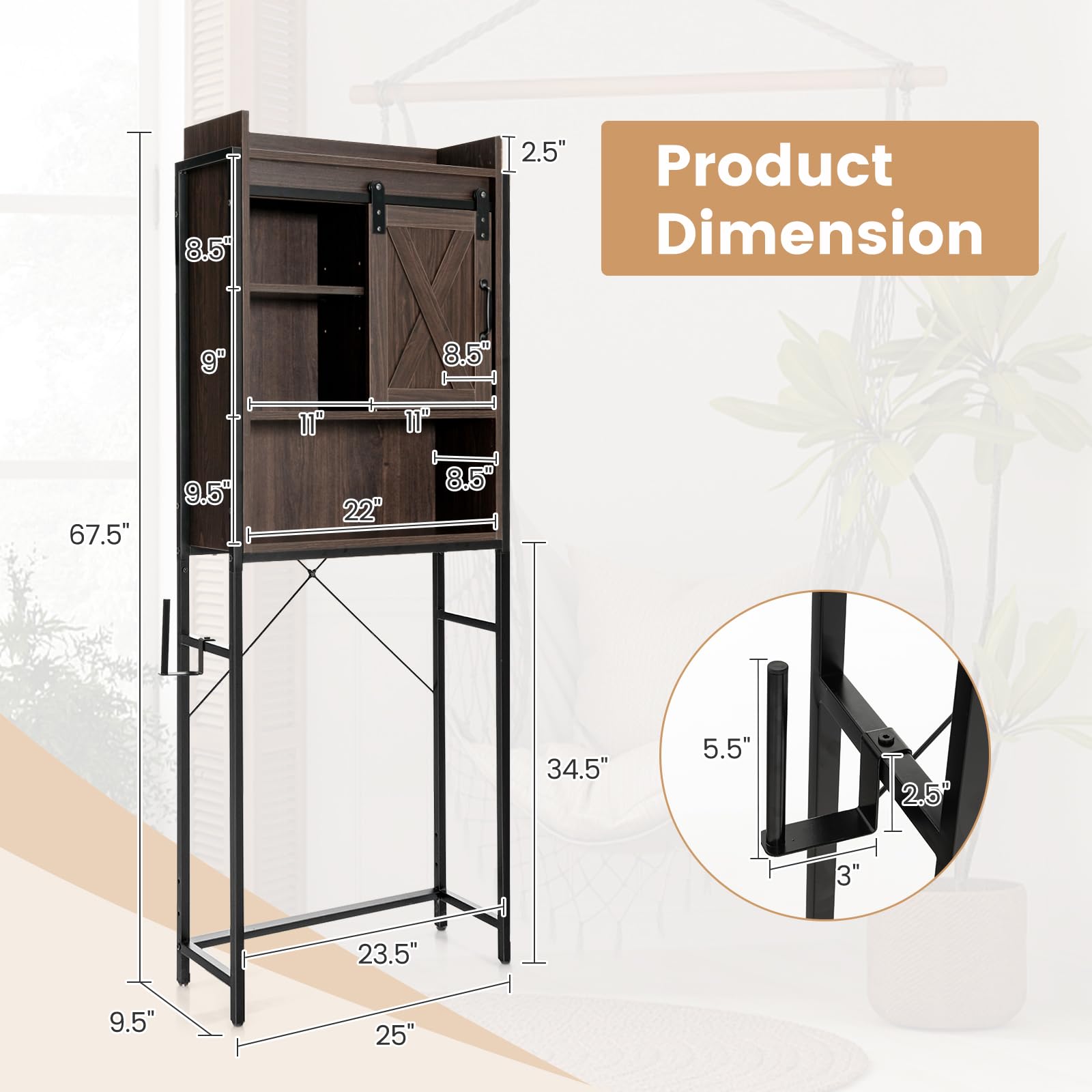 Giantex Over-The-Toilet Storage Cabinet, Freestanding 4-Tier Bathroom Organizer Rack
