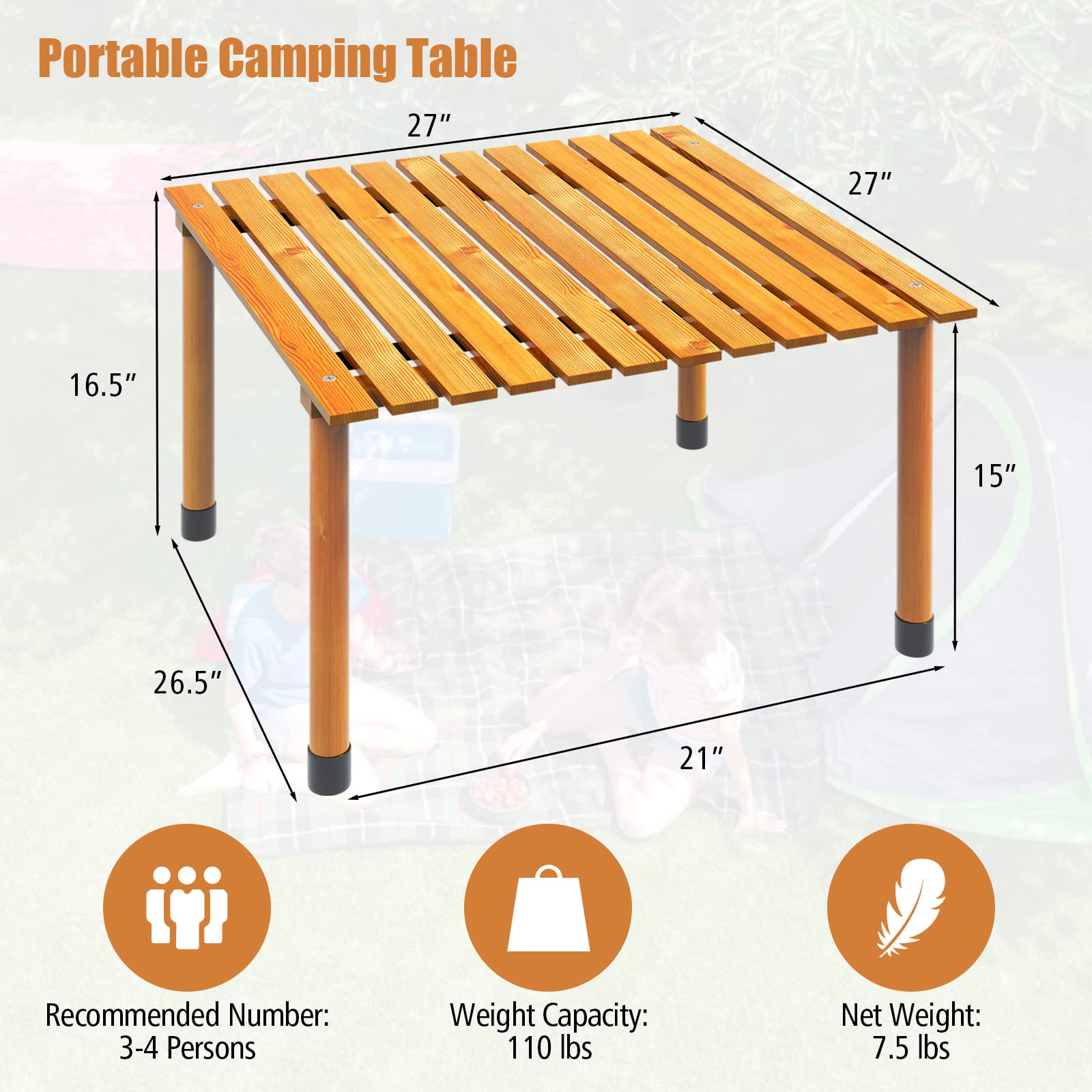Giantex Portable Camping Table, Folding Picnic Table with Carrying Bag & Roll-up Tabletop