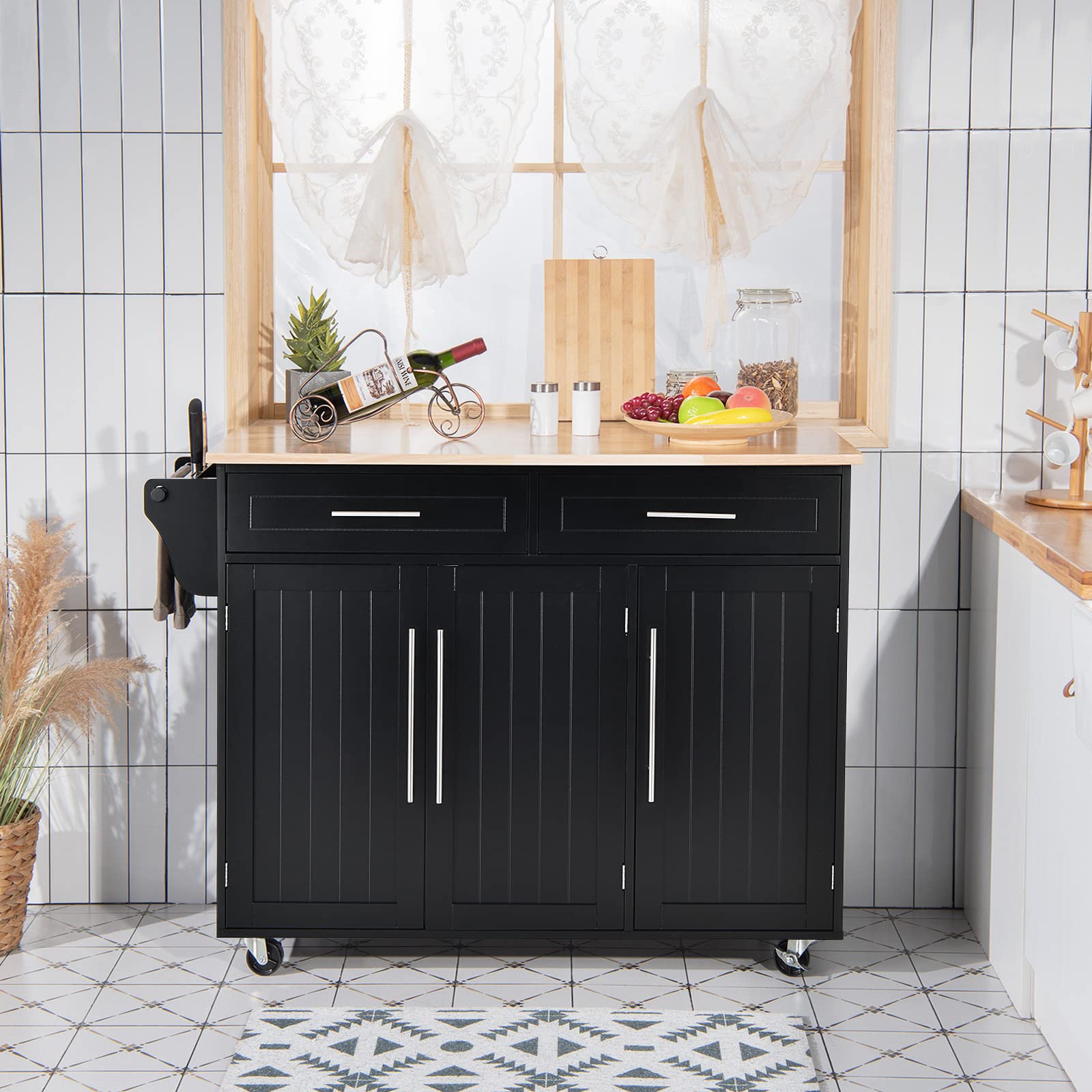 Giantex Kitchen Island Cart , 2 Drawers, 3 Door Cabinet