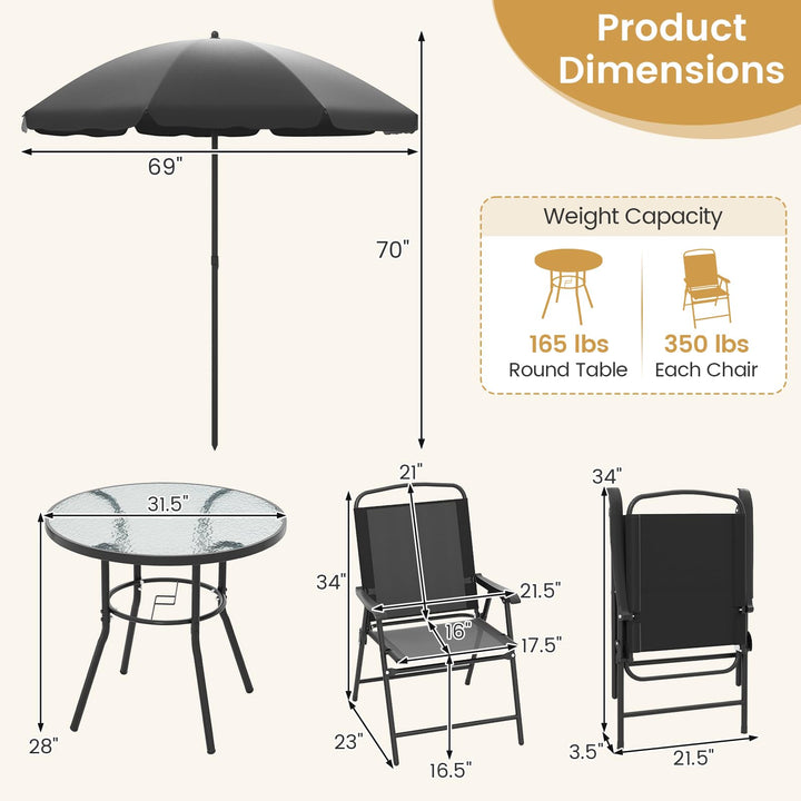 Giantex 6 Pieces Outdoor Dining Set Tempered Glass Umbrella Table with Hole