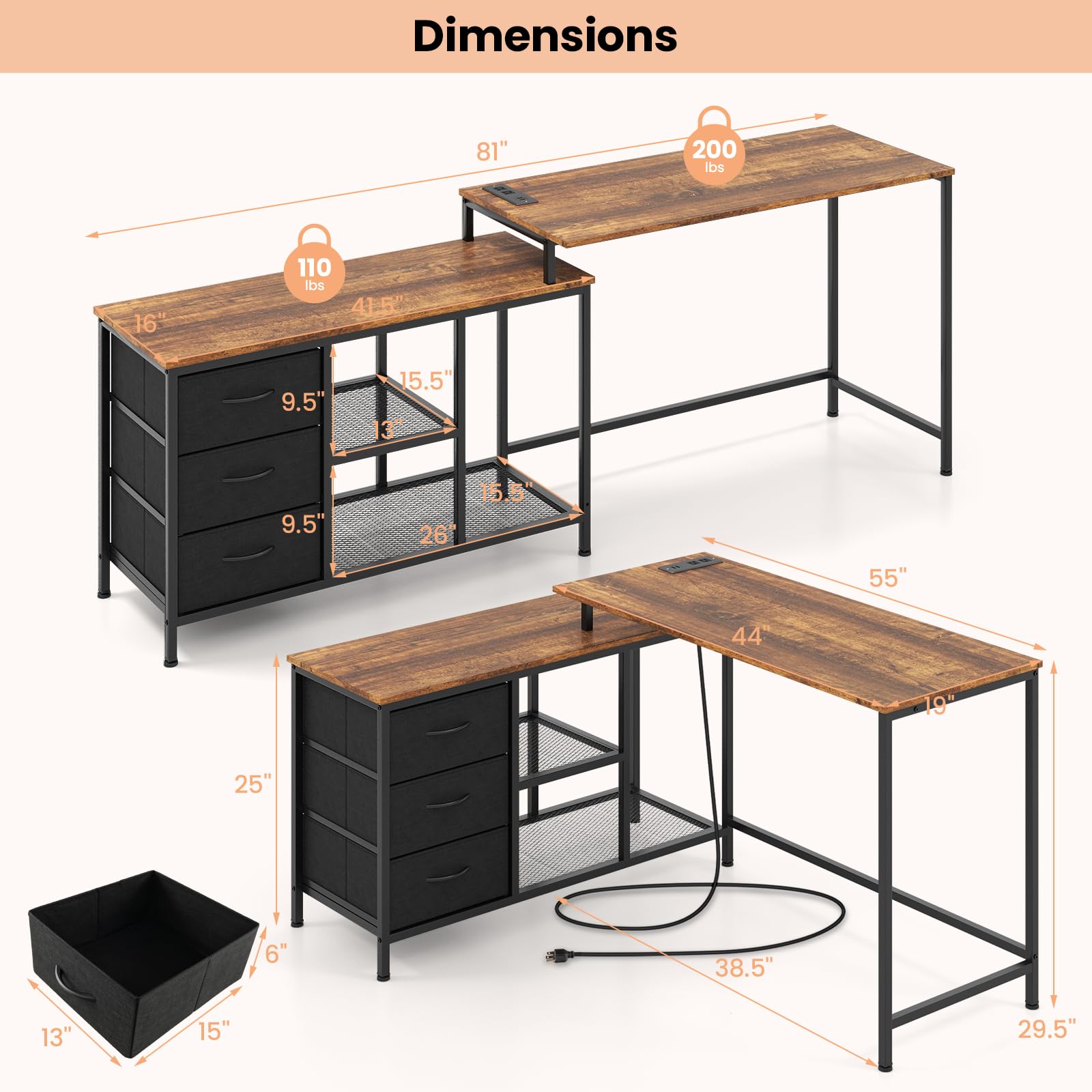 Giantex L Shaped Computer Desk with Drawers