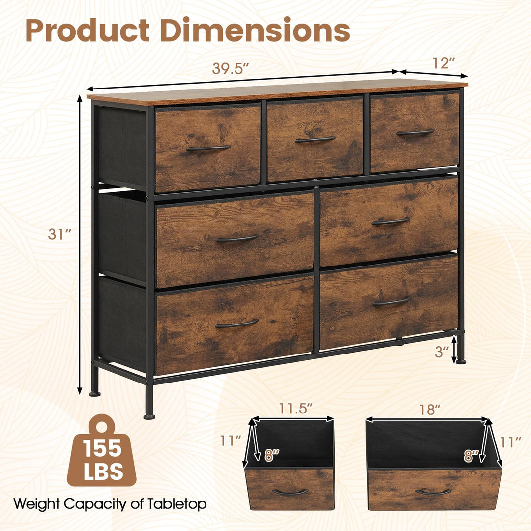 GIANTEX 7-Drawer Wide Dresser with 2-Sized Folding Fabric Drawers &amp; 2 Anti-tipping Kits