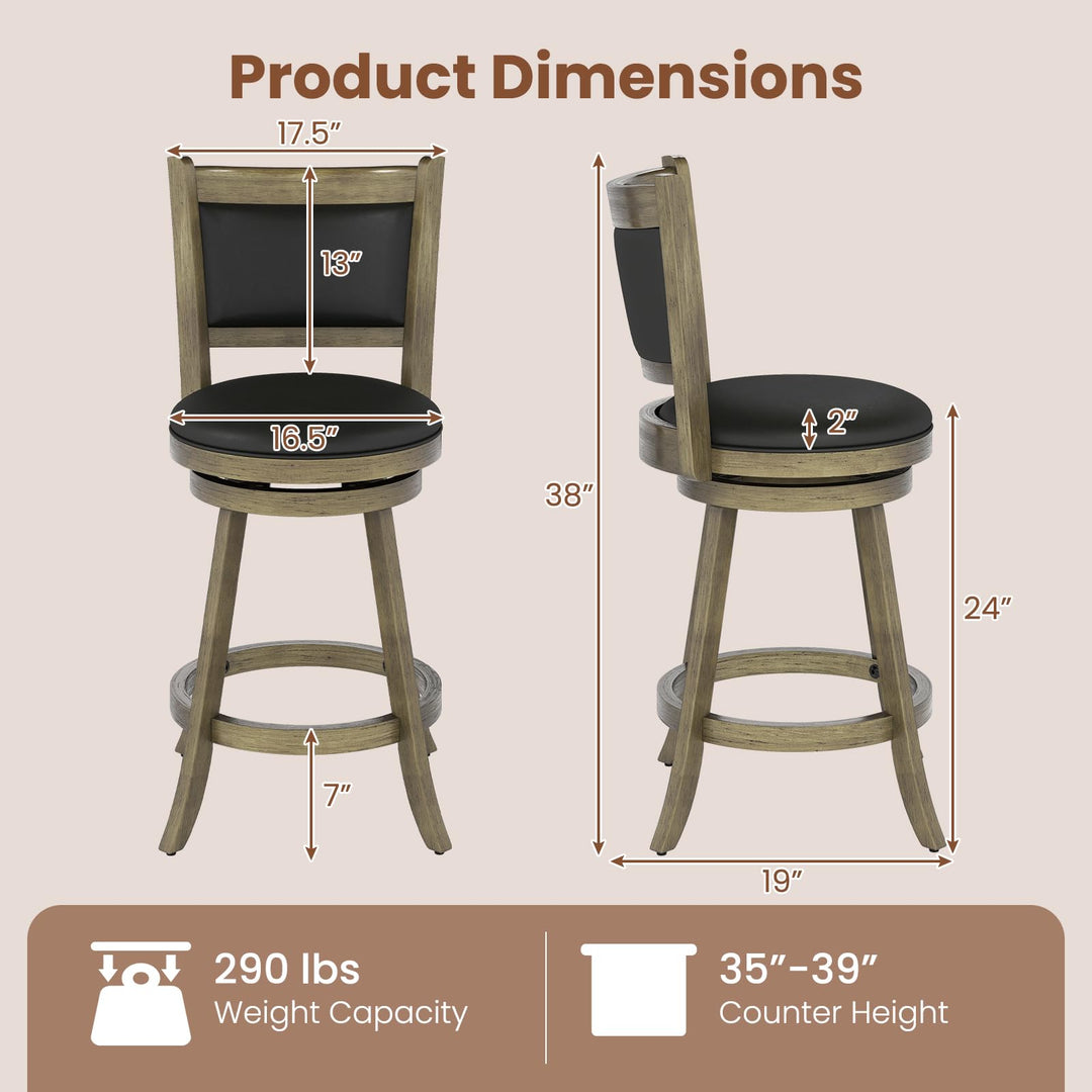Giantex Accent Wooden Swivel Back Counter Height Bar Stool, Fabric Upholstered Design