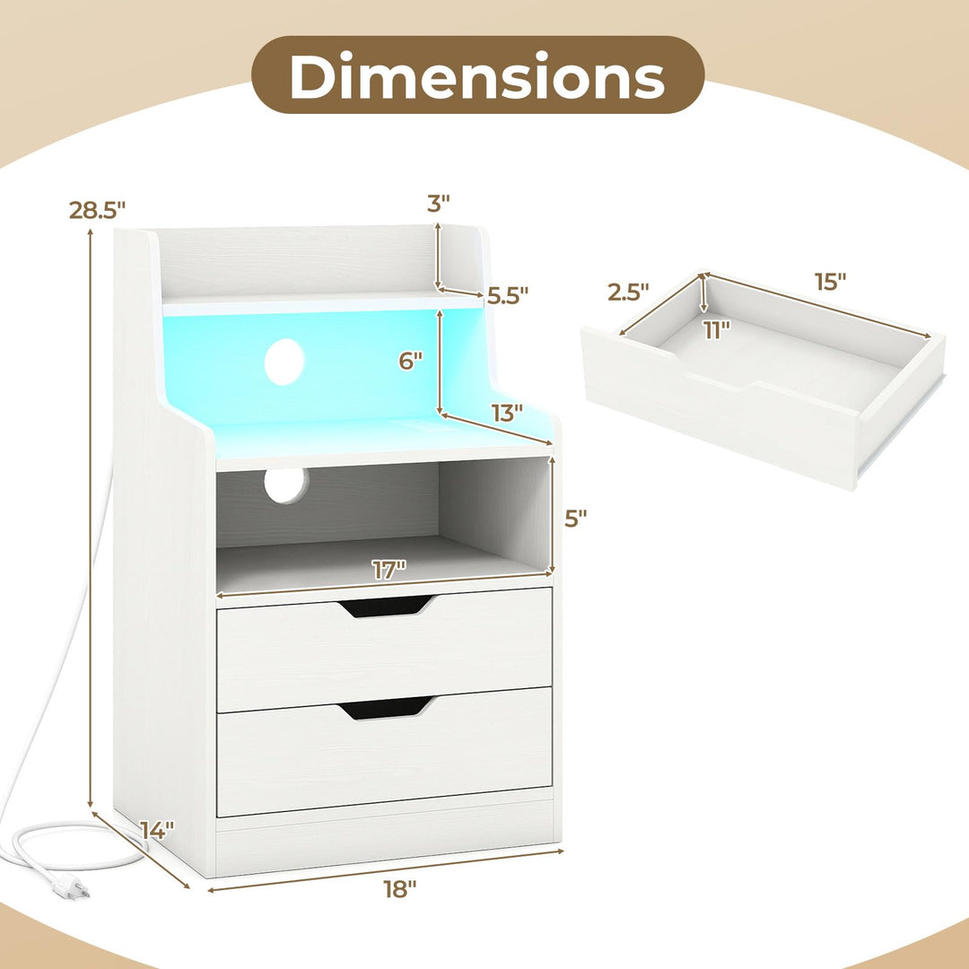 Giantex Nightstand with LED Light and Charging Station for Living Room Bedroom