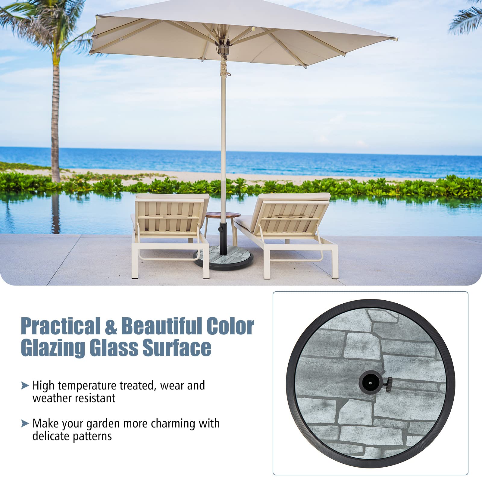 Giantex 35lbs Umbrella Base, Heavy Duty Patio Umbrella Stand with Built-in Cement, Special Stone Pattern
