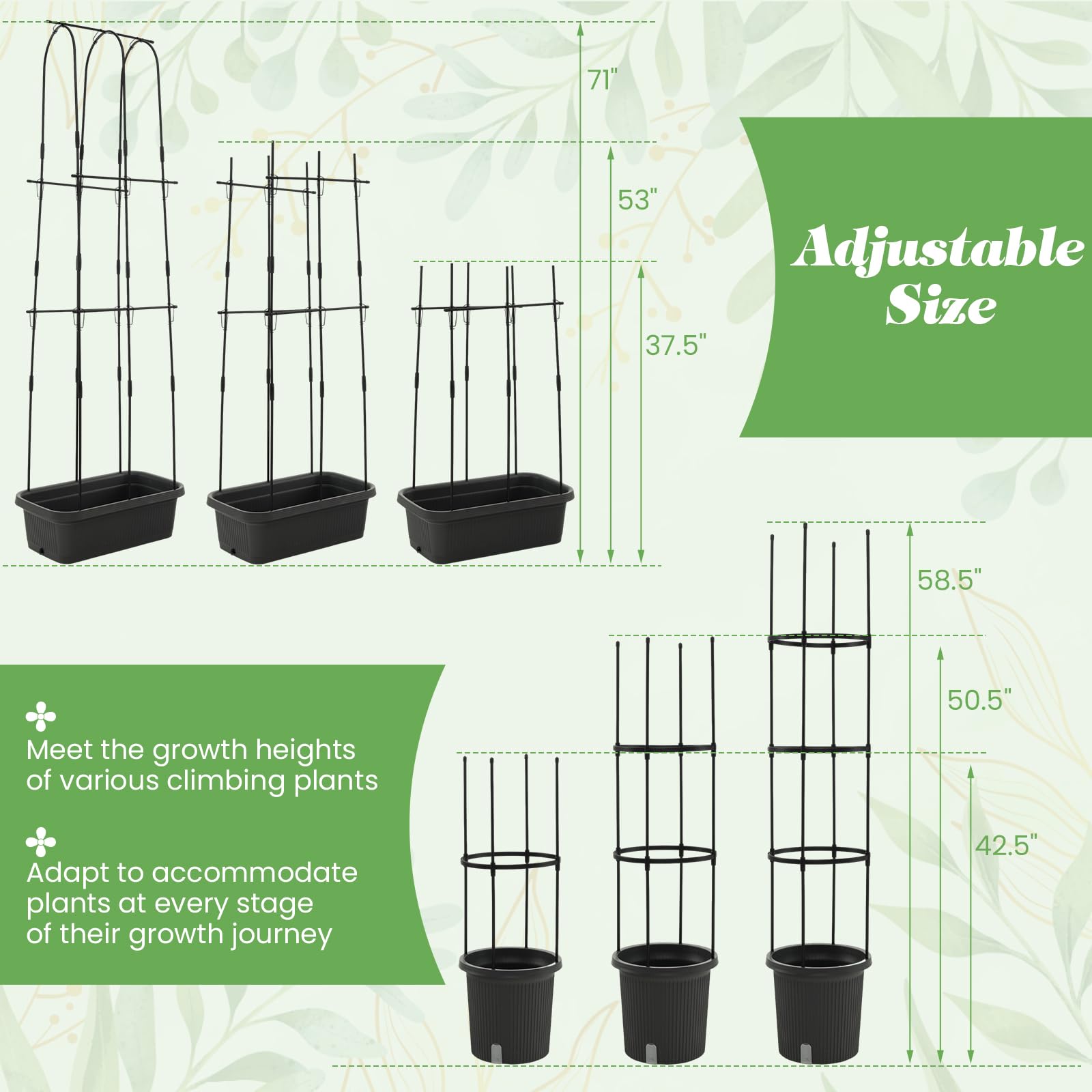 Giantex Set of 2 Raised Garden Bed w/Trellis & Plant Cage, Planter Box w/ 71” Cucumber Trellis