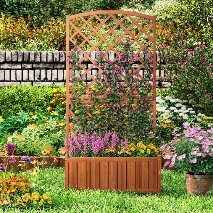 Giantex Solid Acacia Wood Planter Box with Trellis 63" Raised Garden Bed with Trellis