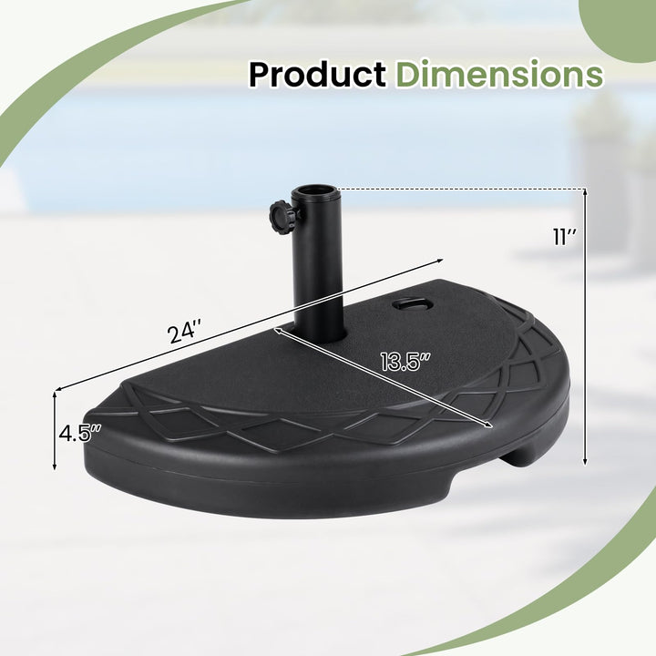 Giantex Half Round Patio Umbrella Base | 44 lbs Fillable Half Umbrella Stand with 1.5"-1.9" Pole Adapters