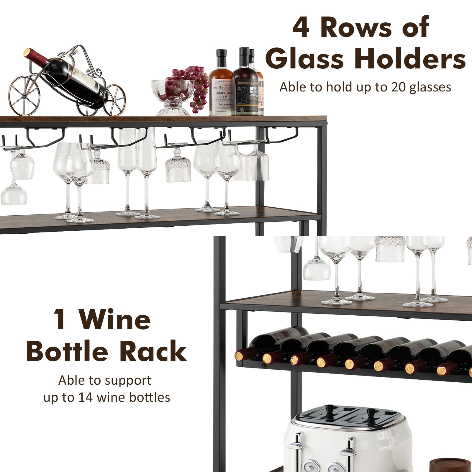 Giantex Wine Rack Table, Freestanding 13-Bottle Wooden Wine Bar Cabinet with Wine Rack