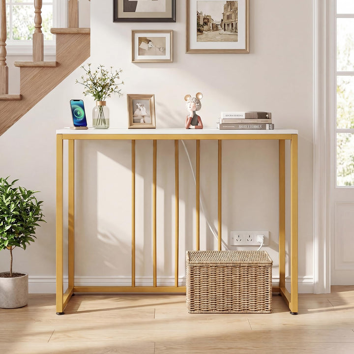 Giantex 39" Narrow Entryway Table with Charging Station &amp; Heavy-Duty Metal Frame