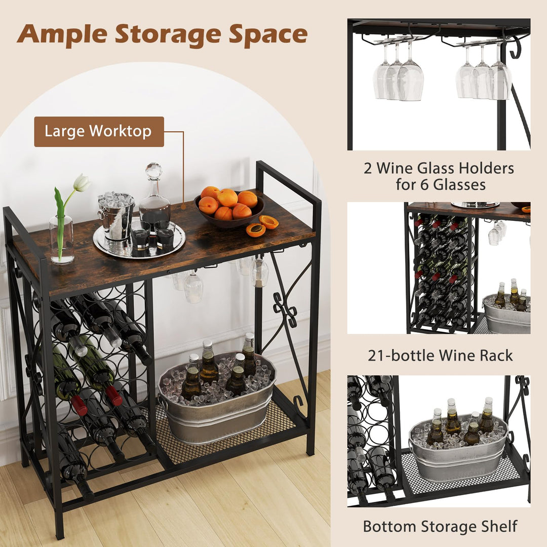 Giantex Wine Bar Table with 6 Glass Wine Glass Holder