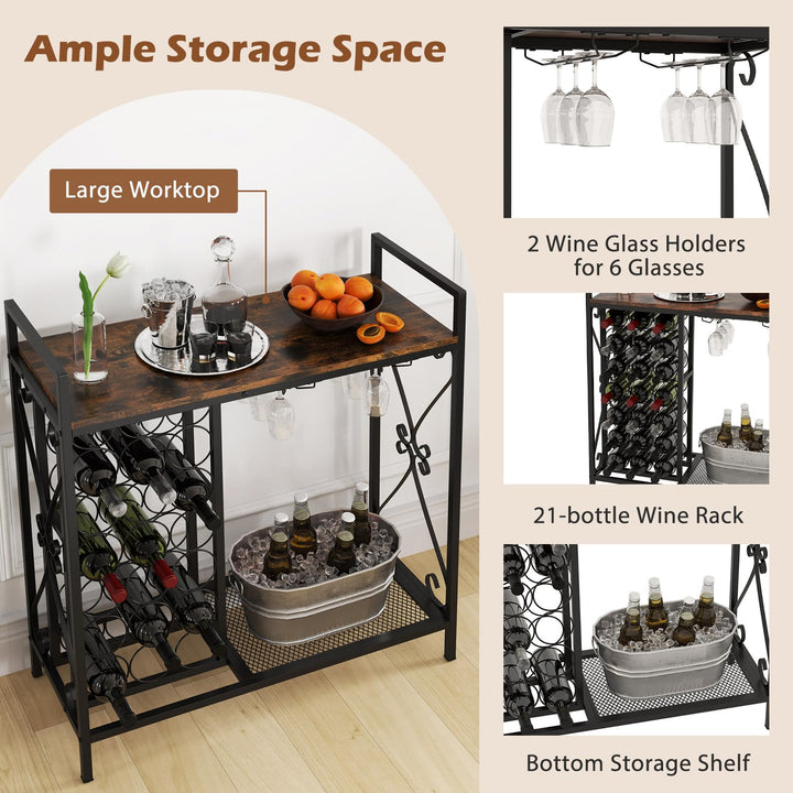 Giantex Wine Bar Table with 6 Glass Wine Glass Holder