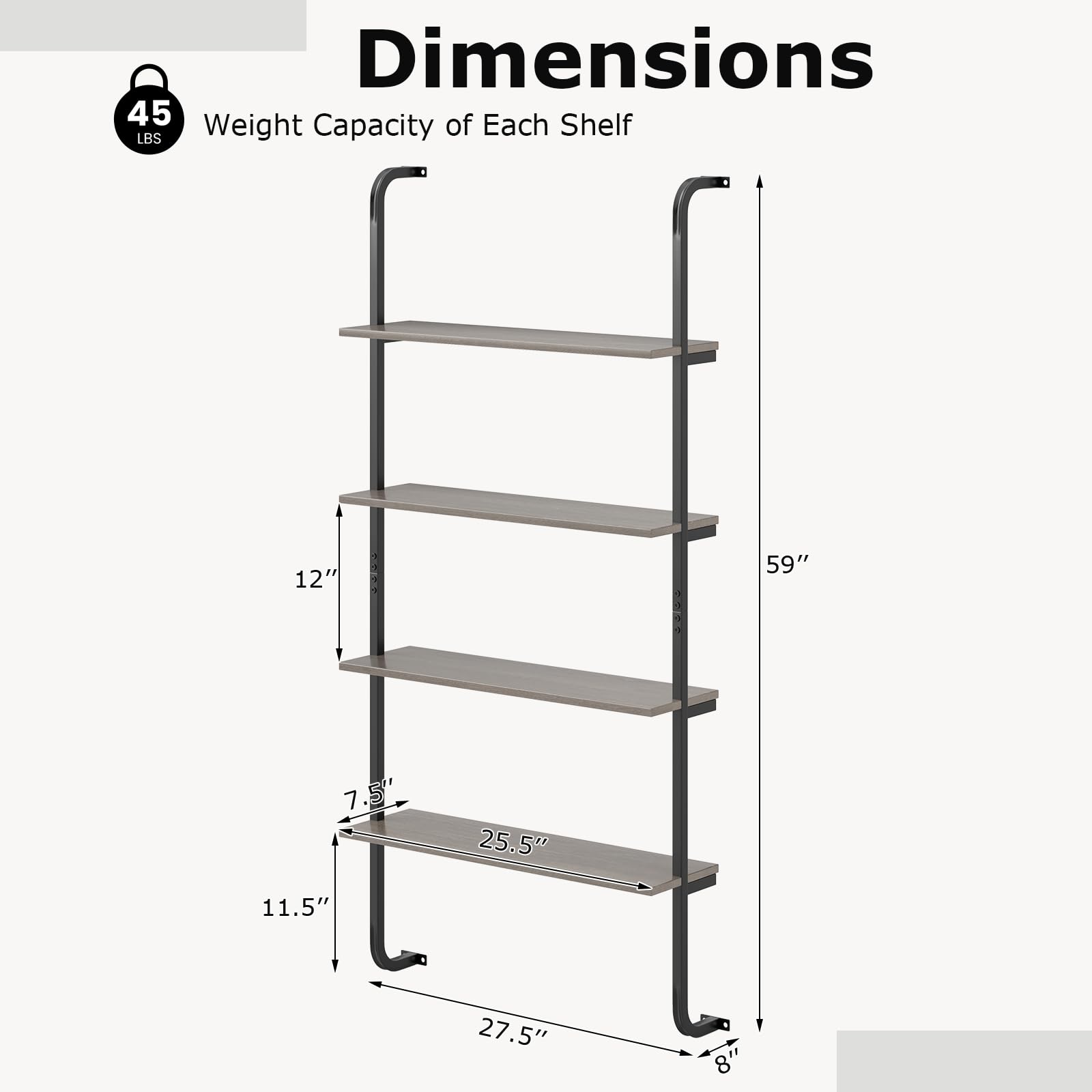 Giantex 4-Tier Industrial Bookshelf, Wall Mounted Pipe Shelving Unit, Floating Shelves with Metal Frame