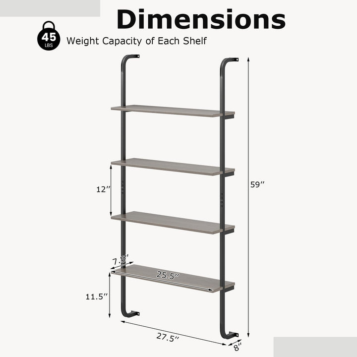 Giantex 4-Tier Industrial Bookshelf, Wall Mounted Pipe Shelving Unit, Floating Shelves with Metal Frame