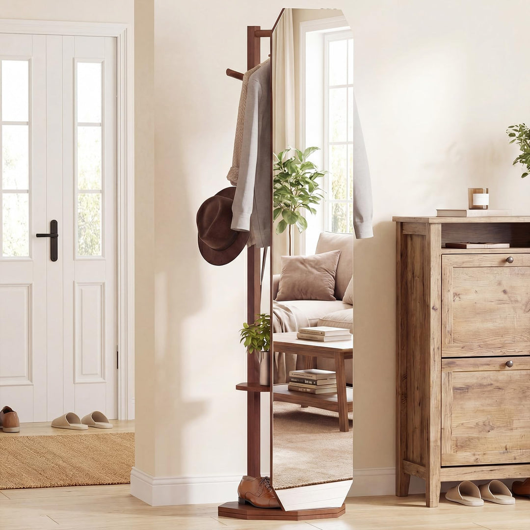 CHARMAID Swivel Full Length Mirror with Coat Rack