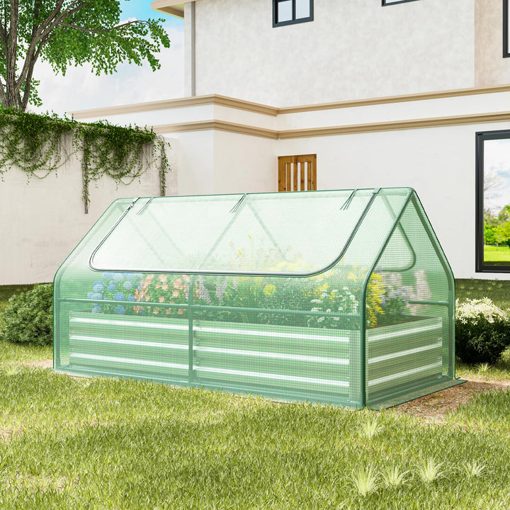 Giantex Galvanized Steel Raised Garden Bed with Mini Greenhouse, Outdoor Metal Planter Box Kit with Large Roll-up Cover