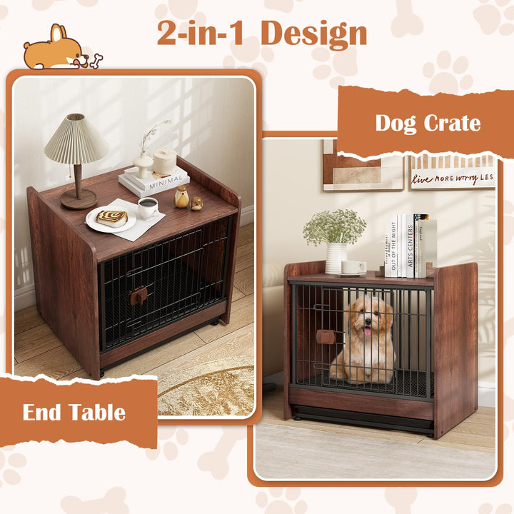 Giantex Dog Crate End Table - Wooden Dog Kennel Furniture with Removable Pull-Out Tray